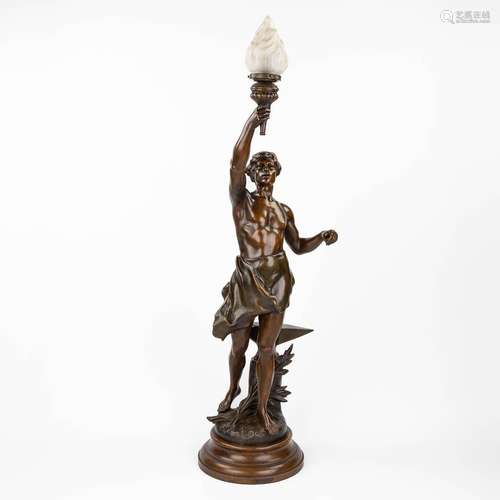 Charles Théodore PERRON (1862-1934) 'Le Travail' A lamp, pat...