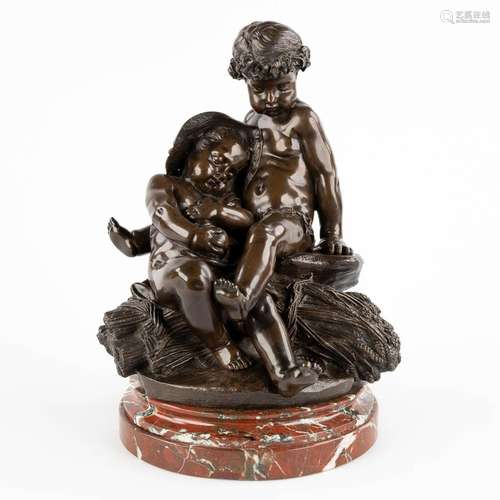 Two Putti 'Resting after The Harvest' patinated bronze. Prob...