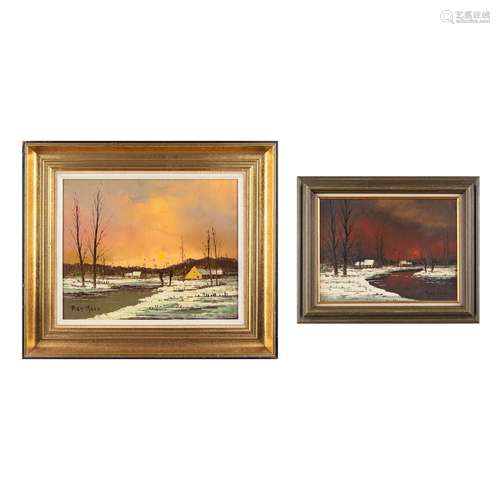 Piet MEES (XX) 'Landscape' two paintings, oil on canvas. (W:...