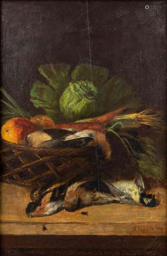 V. HUYBRECHTS (XIX-XX) 'Nature Morte with small birds' oil o...