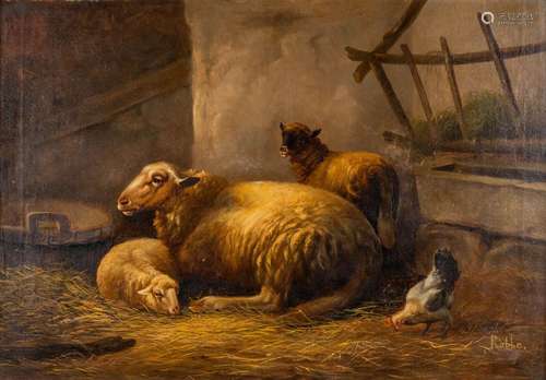 Louis ROBBE (1806-1887) 'Sheep in the barn' oil on canvas. (...