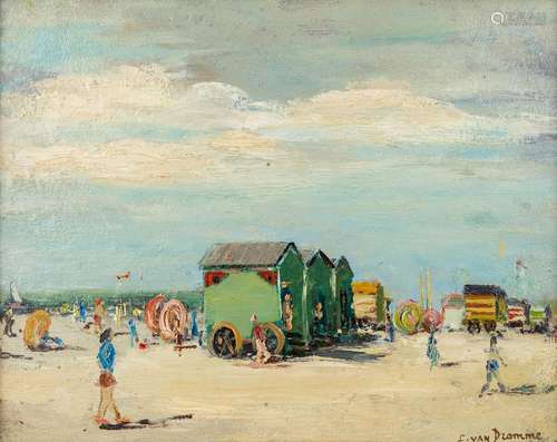 Emiel VAN DROMME (1913-1998) 'Summer beach' oil on panel. (W...