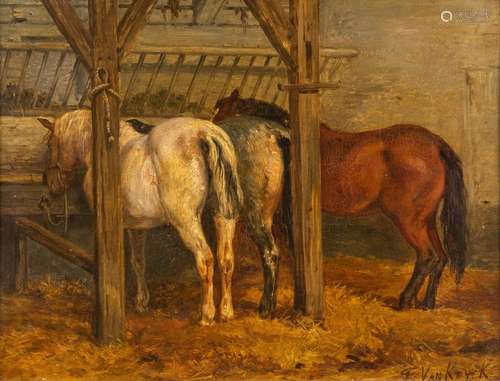 Frans Pieter VAN KUYCK (1852-1915) 'Horses in the stable' oi...