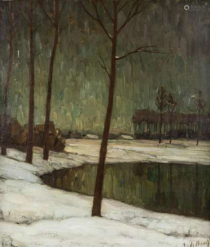 Evariste DE BUCK (1892-1974) 'Snow near the Lys' oil on canv...