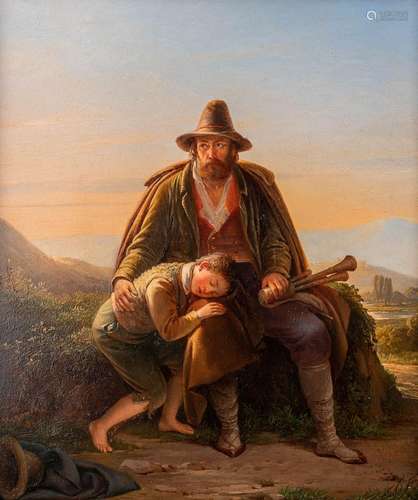 Joseph MEGANCK (1807-1891) 'Father and child in a mountain l...