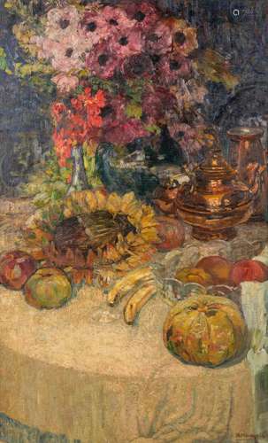 Alfons DE CUYPER (1887-1950) 'Flowers and fruit still life' ...