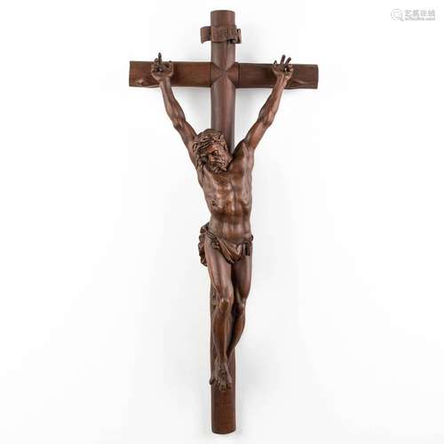 A finely wood sculptured and antique Corpus Christi. Dated 1...