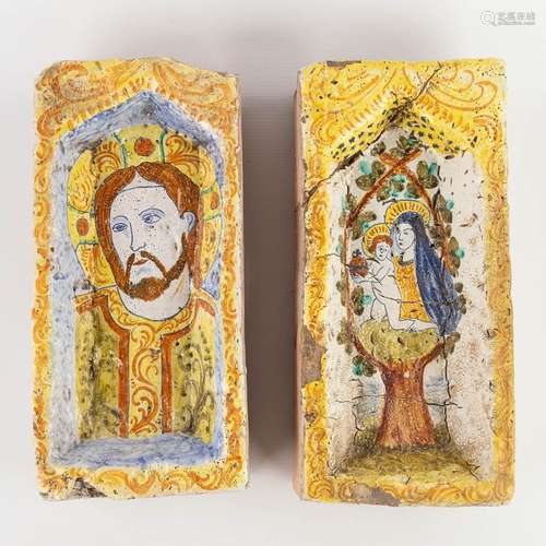 Two terracotta nices/recesses, terracotta with a polychrome ...