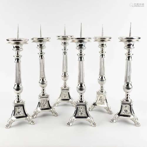 A set of 6 church candlesticks, plated metal. 20th C. (D:14 ...