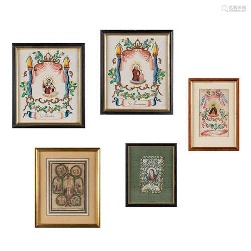 A set of 5 antique 'Santjes', paper, 17th/18th C. (W:18 x H:...