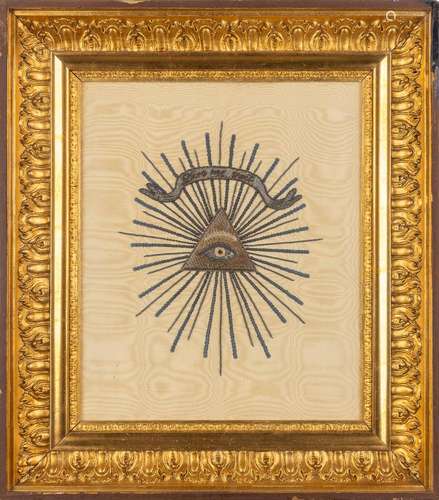 A framed embroidery, 'Deiu Me Voit', The Eye Of Providence. ...