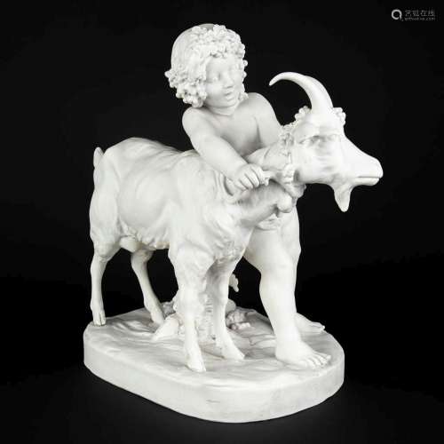 FAGOTTO (XIX-XX) 'Child with a ram' Bisque porcelain, marked...