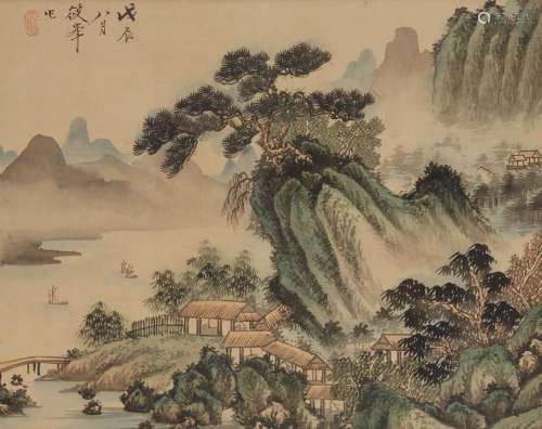 CHINE, XXe siècle  Deux peintures à l\'encre et polychromie ...