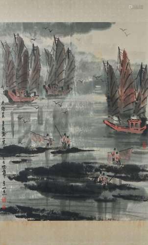 CHINE, XXe siècle  Peinture à l\'encre et couleurs légères s...