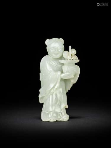 <br />
A pale celadon jade figure of an immortal, Qing dynas...