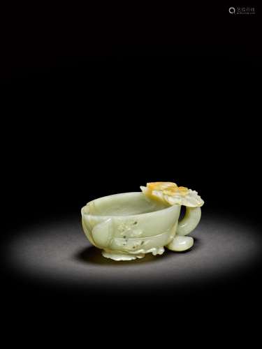 <br />
A celadon and russet jade 'melon' cup, Yuan - Ming dy...