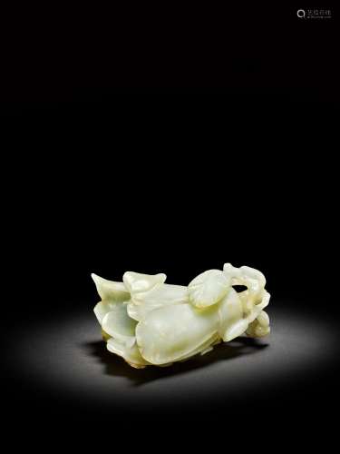 <br />
A celadon jade 'magnolia' carving, Qing dynasty, 18th...