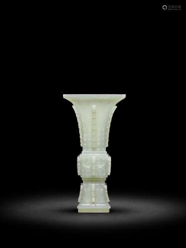 <br />
A white jade archaistic vase, fanggu, Qing dynasty, 1...