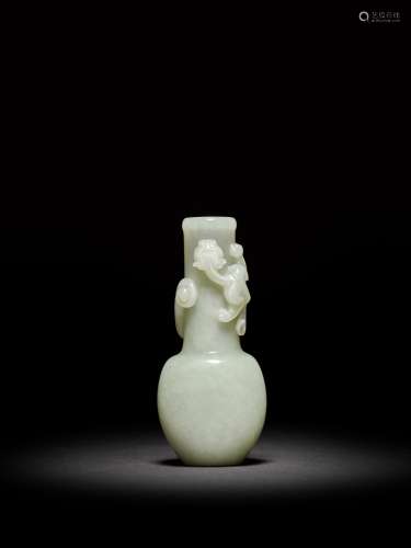<br />
A small pale celadon jade 'dragon' vase, Qing dynasty...