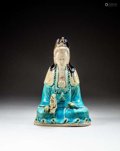 <br />
A rare 'Fahua' figure of Guanyin, Qing dynasty, Kangx...
