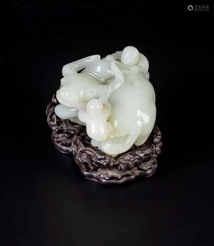 <br />
A pale celadon jade 'buffalo and boys' carving, Qing ...