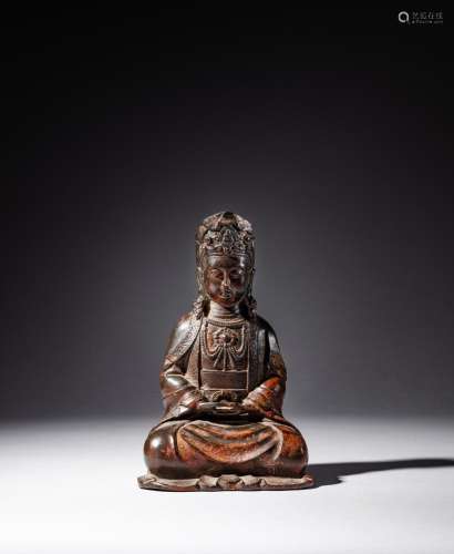 <br />
A lacquer-gilt bronze figure of Avalokiteshvara, Late...