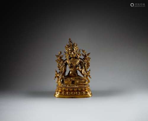 <br />
A gilt-bronze figure of White Tara, Qing dynasty, 18t...