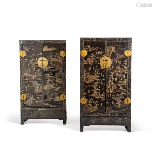 <br />
A rare pair of mother-of-pearl inlaid lacquer cabinet...