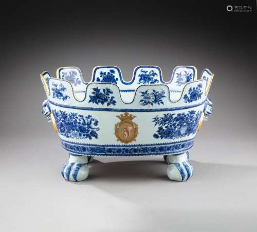 <br />
A large blue and white armorial wine cooler, Qianlong...
