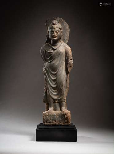 <br />
A grey schist figure of a Buddha, Ancient region of G...