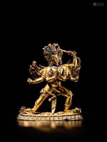 <br />
An extraordinary gilt-bronze figure of Hayagriva, Den...