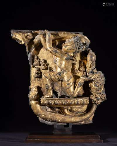 <br />
A gilt-copper alloy figure of Nagaraja inlaid with se...