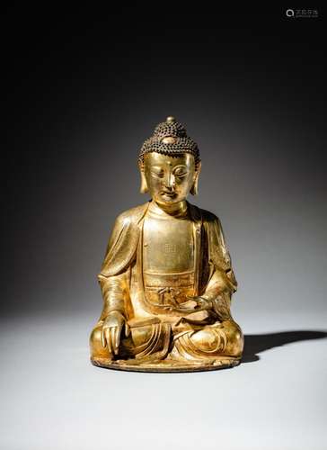 <br />
A gilt-bronze figure of a Buddha, Ming dynasty, 16th ...