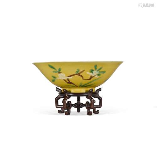 <br />
A fine yellow-glazed, aubergine and green-enamelled '...