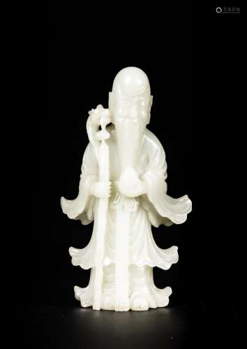 <br />
A pale celadon jade figure of Shoulao, Qing dynasty, ...