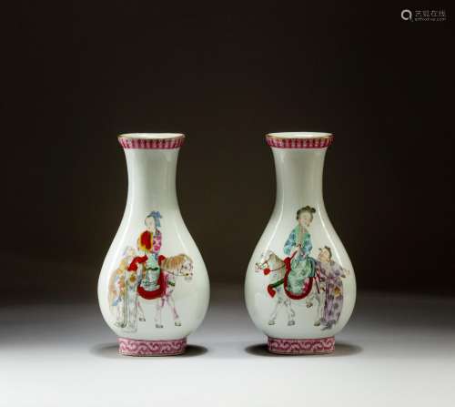 <br />
Two famille-rose 'immortal' vases, Qing dynasty, 19th...
