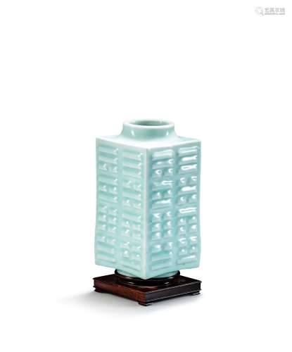 <br />
A celadon-glazed cong-shaped 'trigram' vase, Mark and...