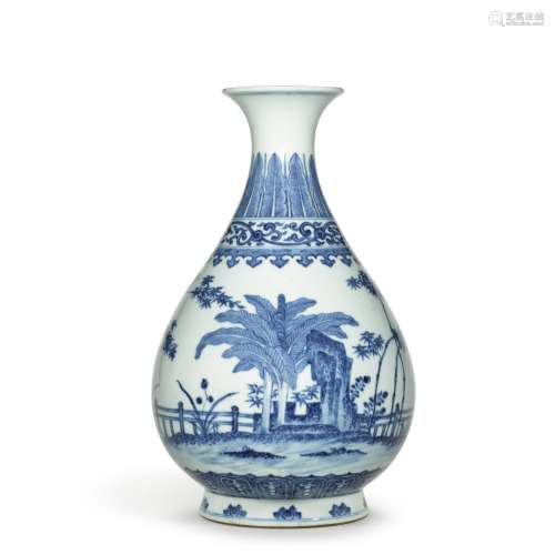 <br />
A blue and white ‘garden’ vase, yuhuchunping, Mark an...