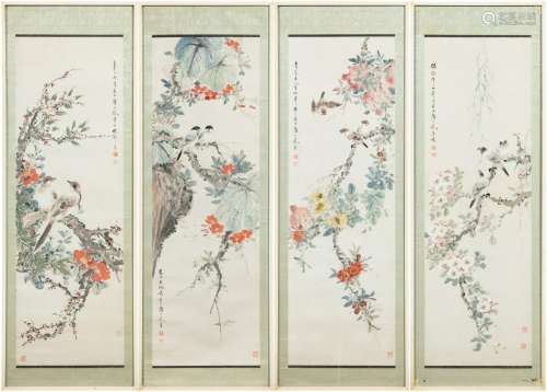 <br />
Yan Bolong (1898-1954), A group of four 'flower and b...