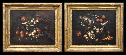 coppia di nature morte, olio su tela, Lombardia    pair of s...