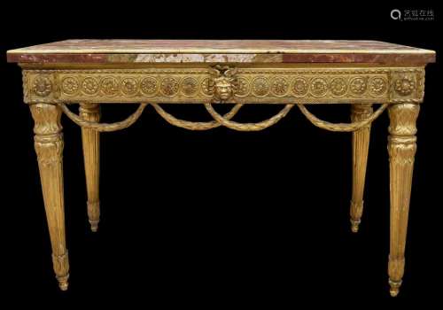 consolle in legno dorato, piano lastronato in    gilt wood c...