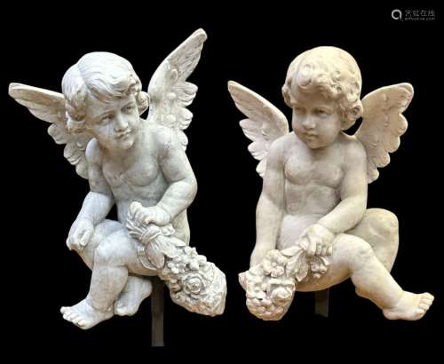 coppia di angeli in marmo bianco sec.XIX    pair of angels i...