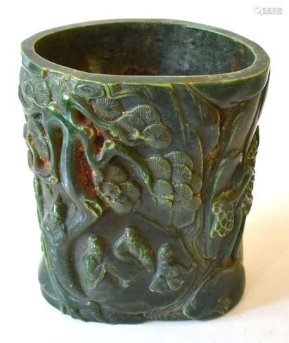 Cina portapennelli in pietra verde    China carved green sto...