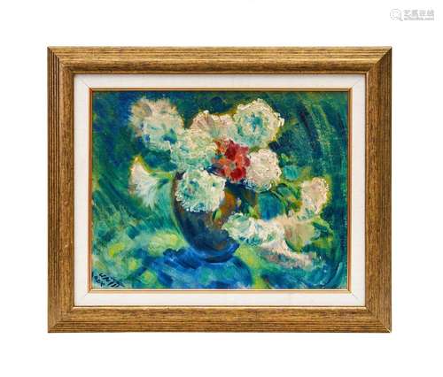 STILL LIFE OIL ON BOARD, SIGNED, AKRAM SHUKRI, IRAQ (1910-19...