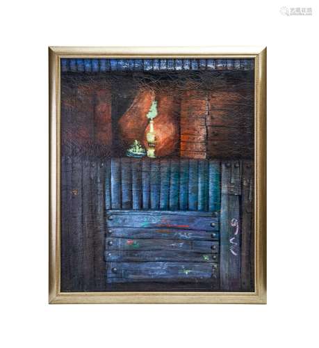 LIGHT IN THE ROOM, OIL ON CANVAS, SIGNED, SHAKIR HASSAN, IRA...