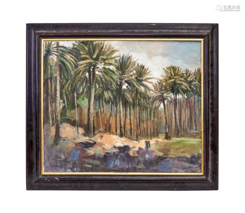 PALM TREES IN THE GROVE, OIL ON CANVAS, SIGNED, SHAWKAT AL-A...