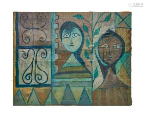 ABSTRACT OIL ON CANVAS, SIGNED, JEWAD SELIM, IRAQ (1919-1961...
