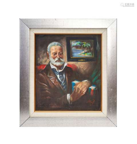 OIL ON CANVAS, PORTRAIT OF A SEATED MAN, SIGNED, NAJEEB YOUN...