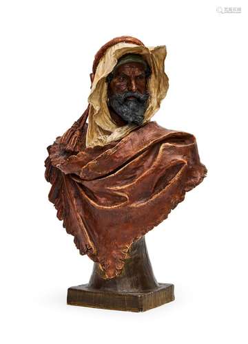 EDUARD STELLMACHER, TERRACOTTA BUST OF AN ARAB MAN, ORIENTAL...