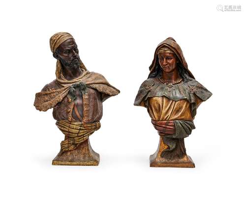 PAIR OF TERRACOTTA ORIENTALISTS BUSTS, SIGNED FRIEDRICH GOLD...